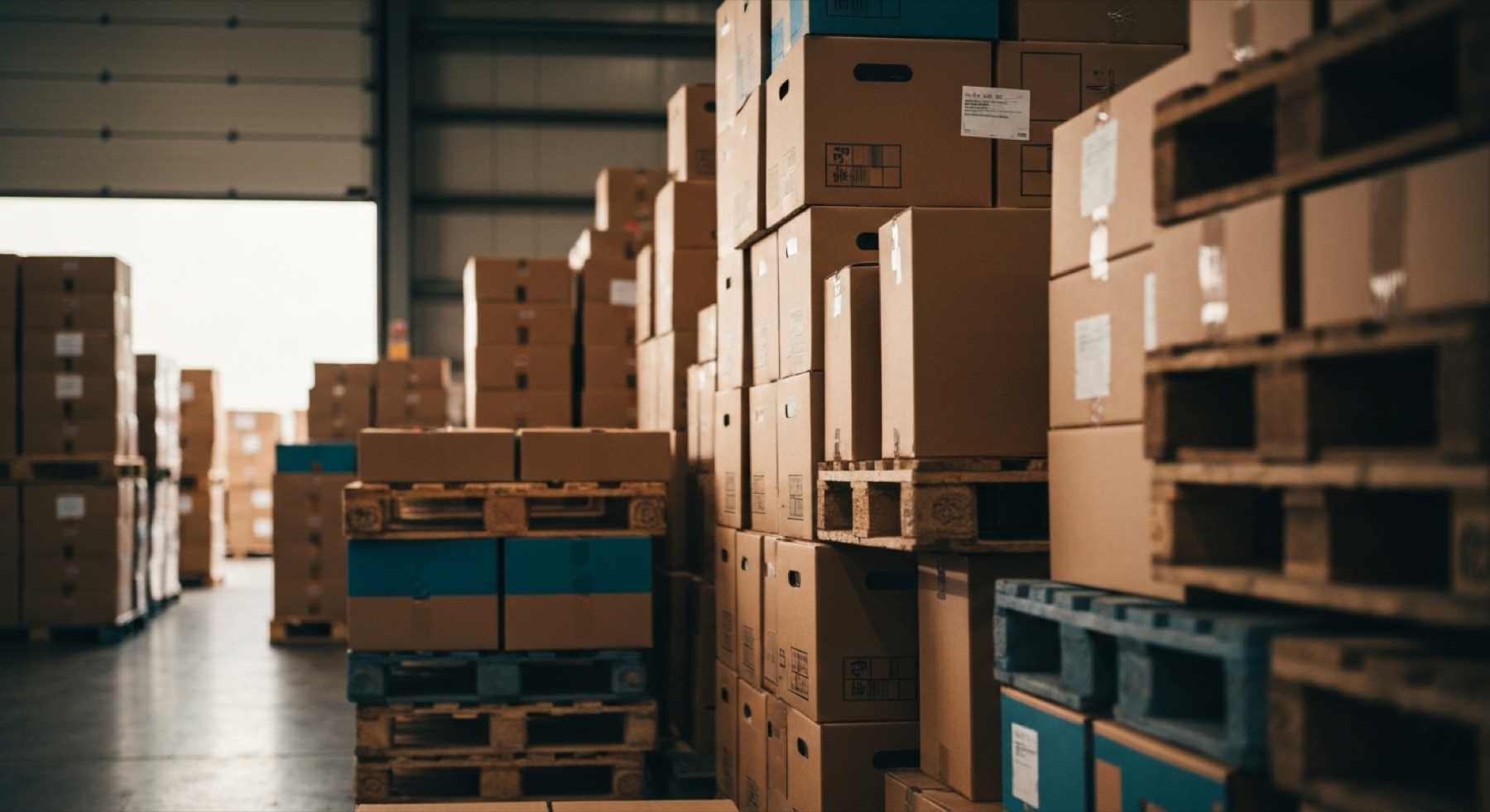 Pallets of packaged branded grocery products being prepared for redistribution to retailers